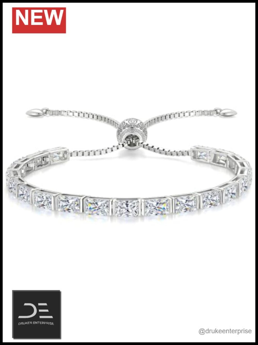 16.8 CT Moissanite Bolo Tennis Bracelet 925 Sterling Silver Adjustable